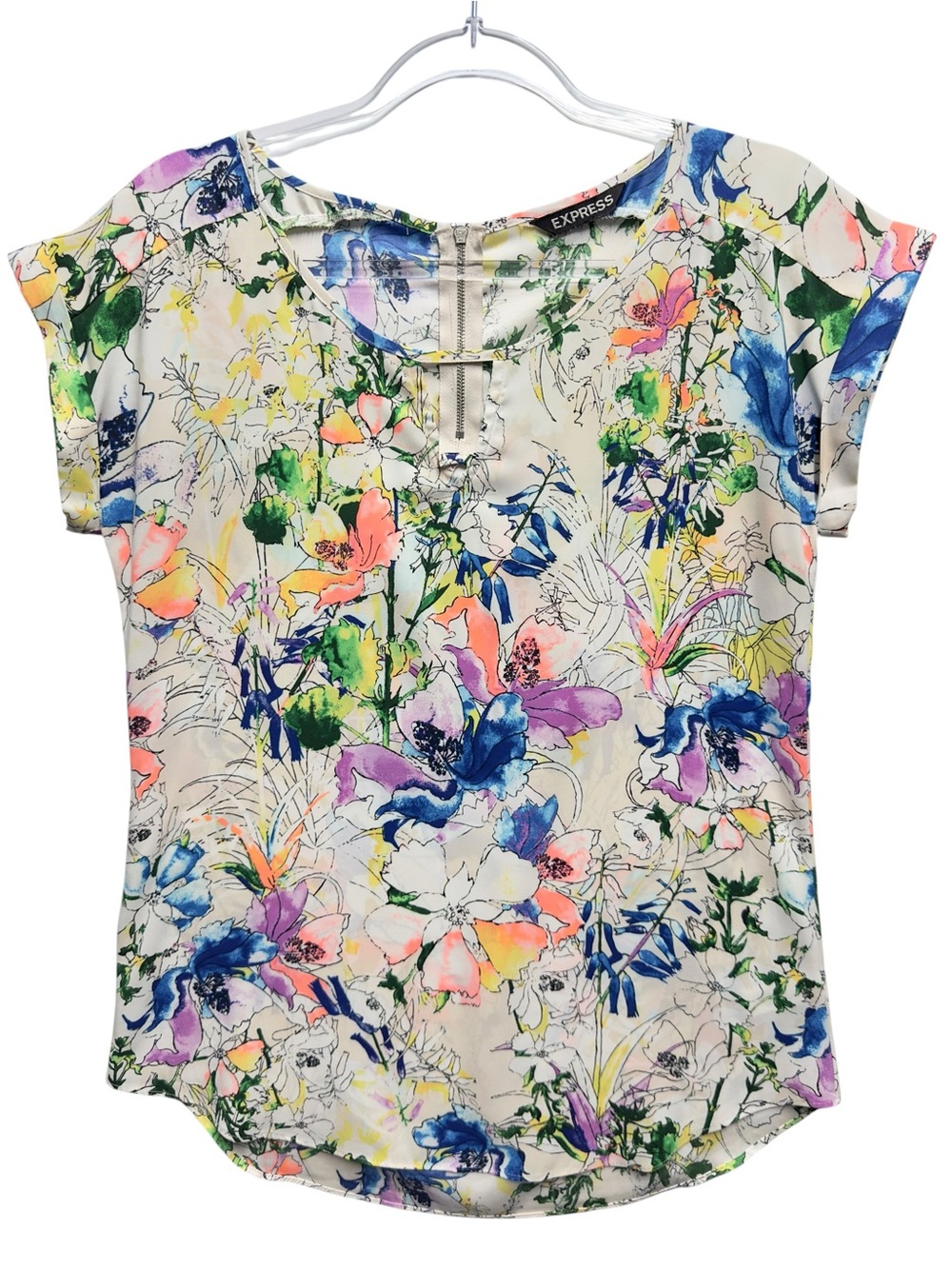Silky Satin Matte Knit Abstract Art Floral Hibiscus Vines Blouse Top Popover